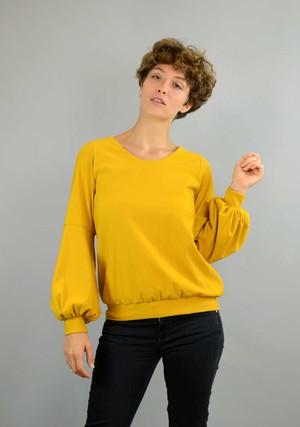 Baumwollpullover Caro mit Ballonärmeln in gelb from ManduTrap