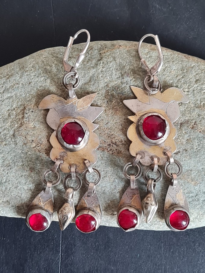 Silber Tribal-Ohrringe, echter Ethno- Tribalschmuck, Turkmenistan, mit rotem Naturstein from ManduTrap