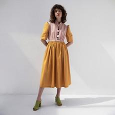 Eleonora Pink Mustard Linen Dress via Masha Maria