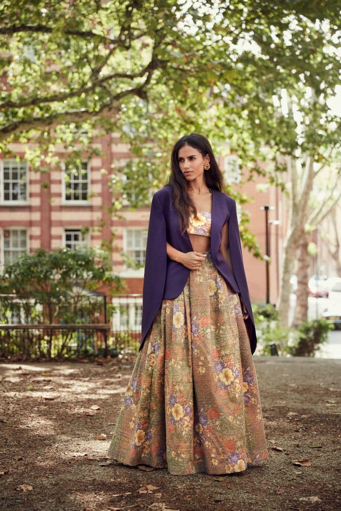 PURPLE GABARDINE CAPE JACKET from MONIQUE SINGH