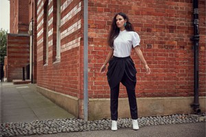 BLACK GABARDINE FITTED PANTS from MONIQUE SINGH