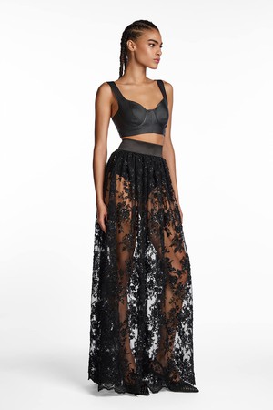 BLACK EMBROIDERED LACE SKIRT from MONIQUE SINGH
