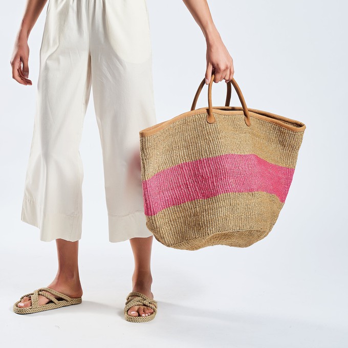 Project Cece WOVEN SISAL BASKET pink stripe