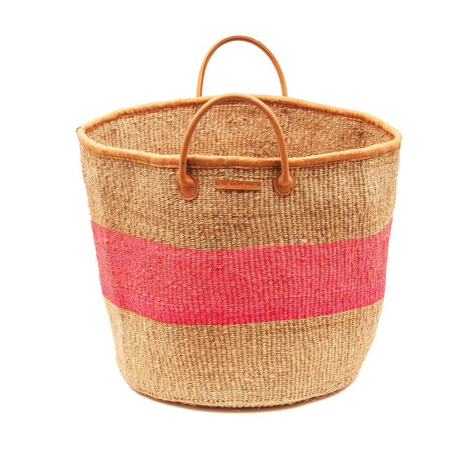 WOVEN SISAL BASKET pink stripe from Mymarini