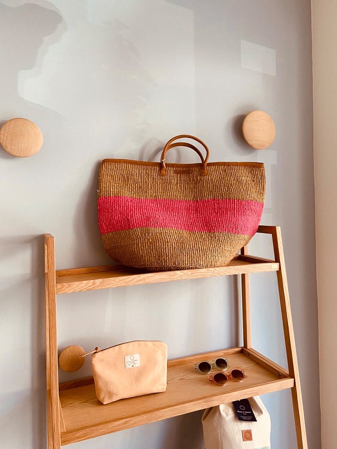 WOVEN SISAL BASKET pink stripe from Mymarini
