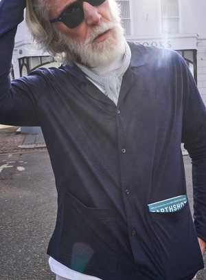 ZQ Merino Wool Jersey Navy Stripe Jersey Cardigan from Neem London