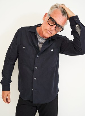 Recycled Italian Black Flannel Double Pocket Overshirt from Neem London