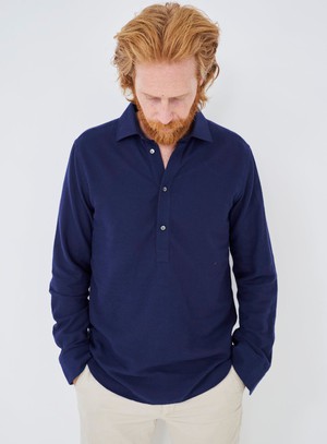 Recycled Italian Flannel Navy Popover Shirt from Neem London