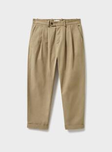 Organic Cotton stretch Oatmeal Pleated Trouser via Neem London