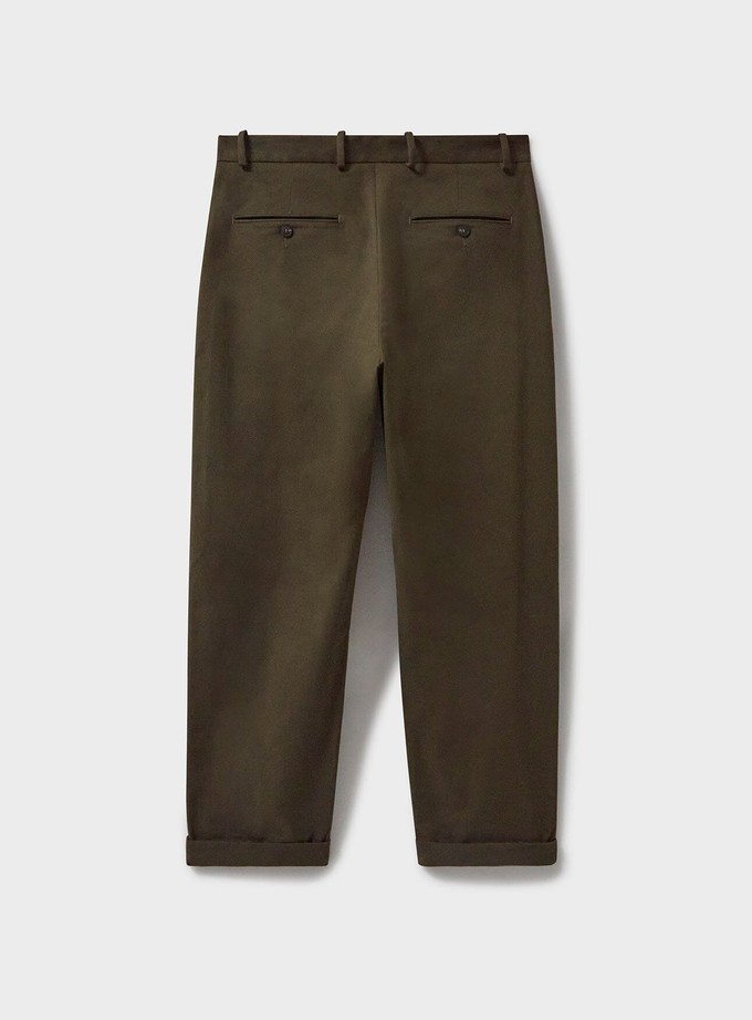 Organic Cotton Stretch Deep Neem Green Pleated Trouser from Neem London