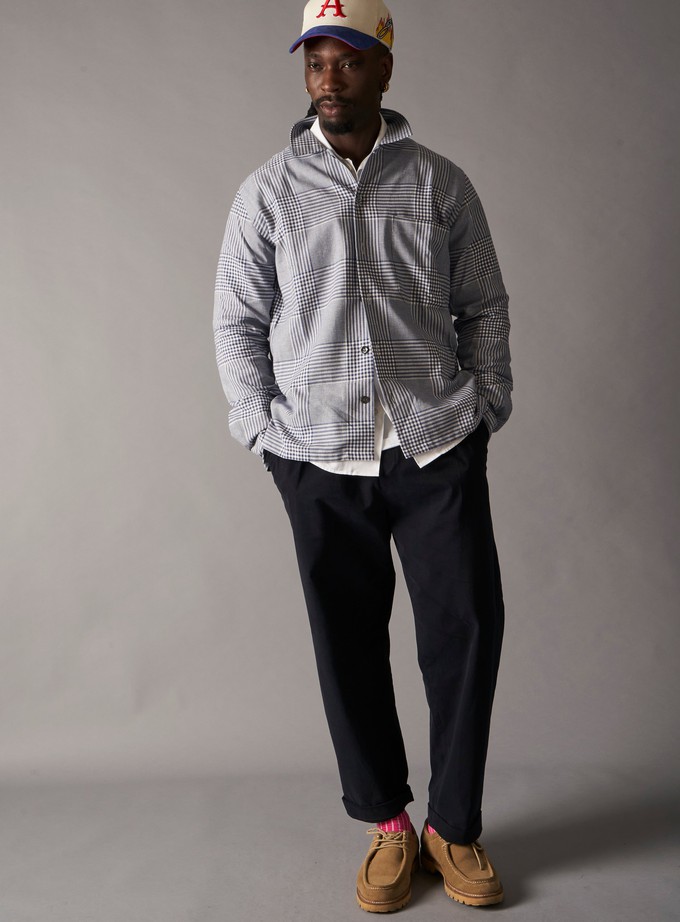 100% Recycled Cotton Navy Prince of Wales Spitalfields Overshirt from Neem London