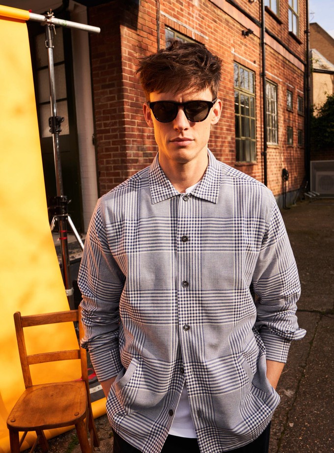 100% Recycled Cotton Navy Prince of Wales Neem St James Overshirt from Neem London