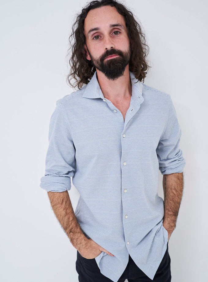 Recycled Sky Horizontal Stripe Cut Away Shirt from Neem London