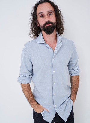 Recycled Sky Horizontal Stripe Cut Away Shirt from Neem London