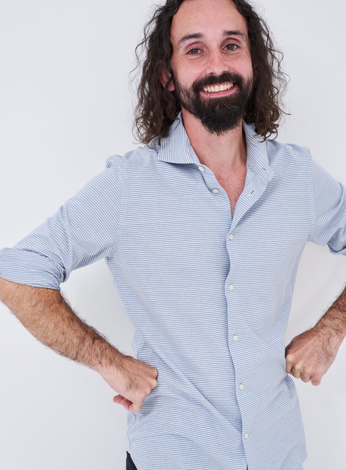 Recycled Sky Horizontal Stripe Cut Away Shirt from Neem London