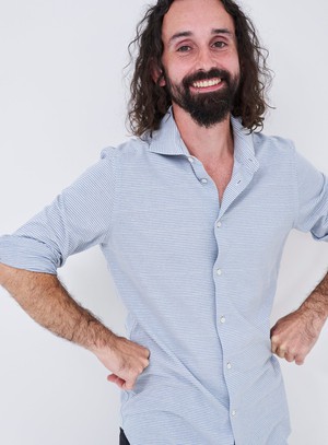 Recycled Sky Horizontal Stripe Cut Away Shirt from Neem London