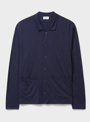 ZQ Merino Wool Jersey Navy Stripe Jersey Cardigan from Neem London