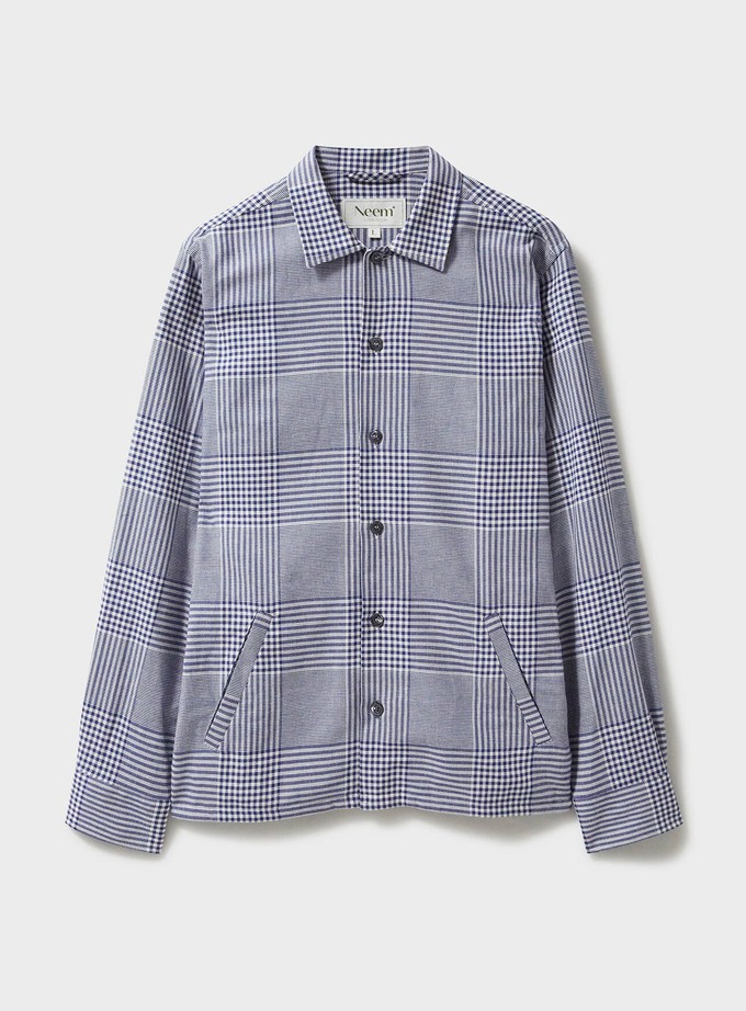 100% Recycled Cotton Navy Prince of Wales Neem St James Overshirt from Neem London