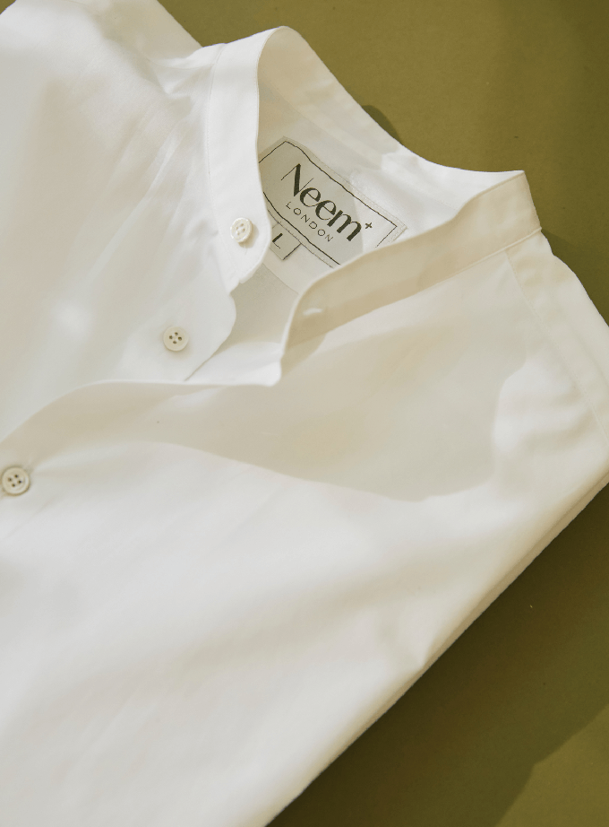 Regenerative Cotton Poplin White Nehru Shirt from Neem London