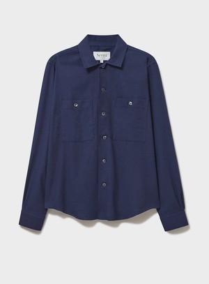 Recycled Italian Navy Flannel Double Pocket Shirt from Neem London
