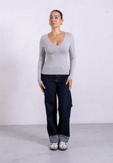 Organic Cotton V-Neck Long Sleeve T-Shirt, Light Grey Marl via Not Basics