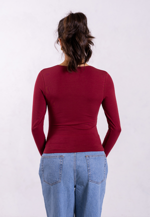 Organic Cotton Crew Long Sleeve T-Shirt, Ruby Wine from Not Basics