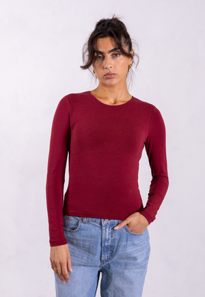 Organic Cotton Crew Long Sleeve T-Shirt, Ruby Wine from Not Basics