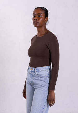 Organic Cotton Crew Long Sleeve T-Shirt, Hot Fudge from Not Basics