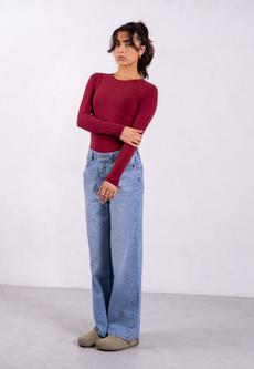 Organic Cotton Crew Long Sleeve T-Shirt, Ruby Wine via Not Basics