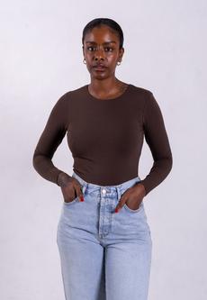 Organic Cotton Crew Long Sleeve T-Shirt, Hot Fudge via Not Basics