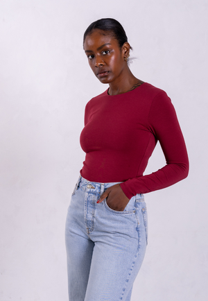 Organic Cotton Crew Long Sleeve T-Shirt, Ruby Wine from Not Basics
