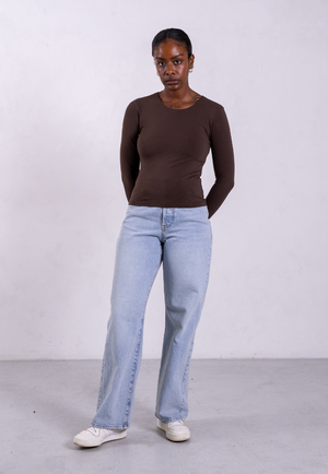 Organic Cotton Crew Long Sleeve T-Shirt, Hot Fudge from Not Basics