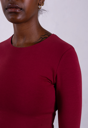 Organic Cotton Crew Long Sleeve T-Shirt, Ruby Wine from Not Basics