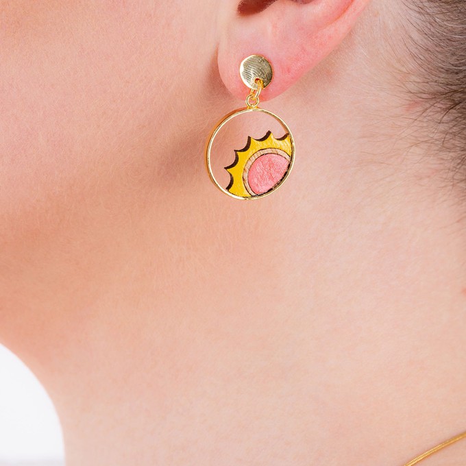 Sunshine Eco-friendly Recycled Wood Gold Earrings from Paguro Upcycle