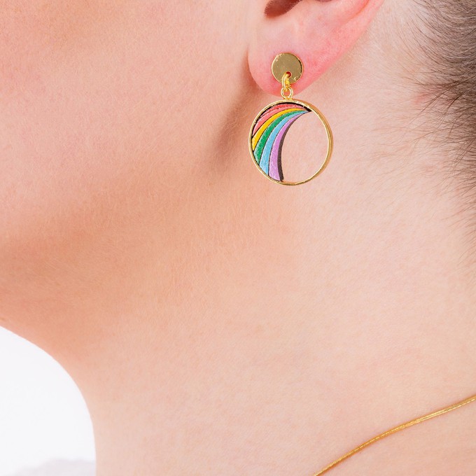Rainbow Eco-friendly Recycled Wood Gold Earrings from Paguro Upcycle