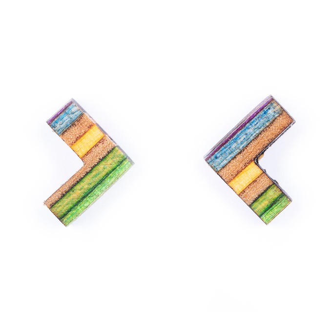 Boomerang Recycled Skateboard Stud Earrings from Paguro Upcycle