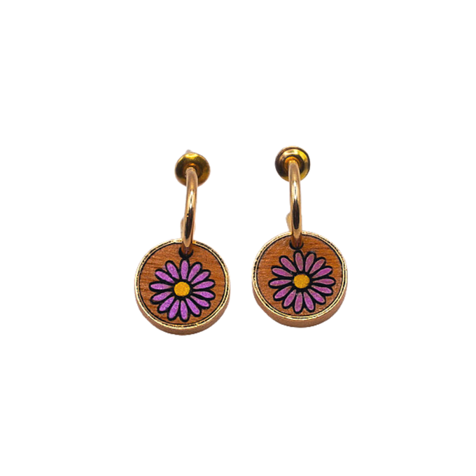 Aster Flower Recycled Wood Gold Earrings from Paguro Upcycle