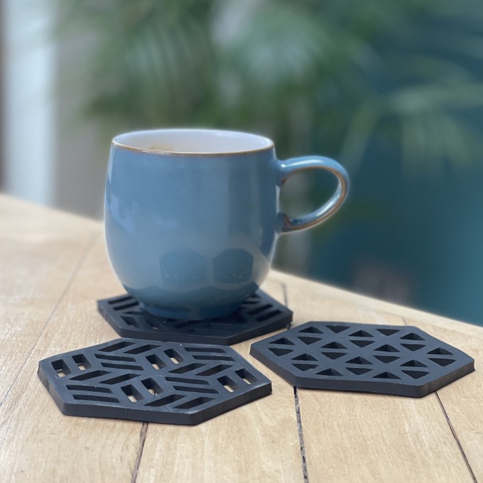Zeta Handcrafted Recycled Rubber Coaster - Set of 2 or 4 from Paguro Upcycle