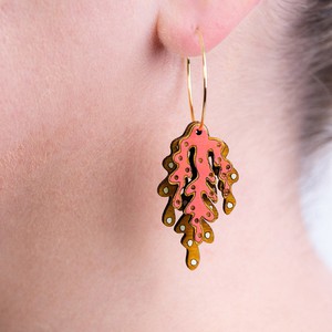 Coral Eco-friendly Recycled Wood & Gold Earrings from Paguro Upcycle