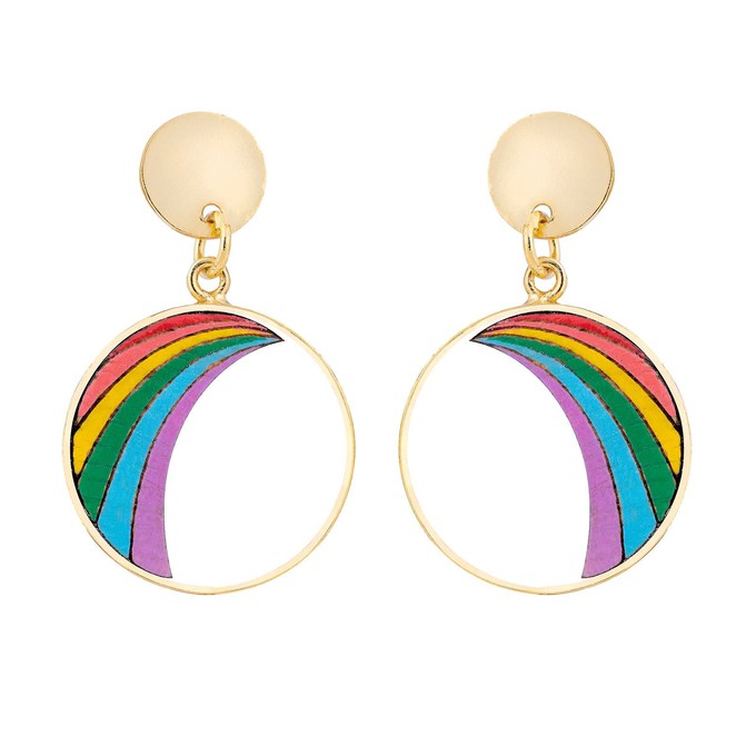 Rainbow Eco-friendly Recycled Wood Gold Earrings from Paguro Upcycle