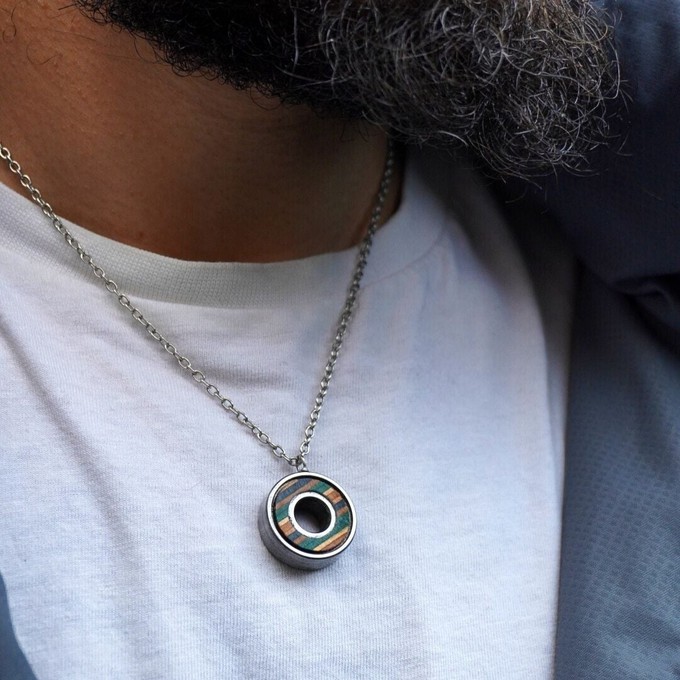 Upcycled Skateboard Bearing Pendant Necklace from Paguro Upcycle