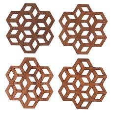 Cubix Geometric Upcycled Teak Wood Coasters - Set of 2 or 4 via Paguro Upcycle