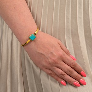 Amani Recycled Brass & Turquoise Stone Bangle from Paguro Upcycle