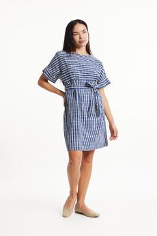 Christabel Ikat Dress in Blue check via People Tree