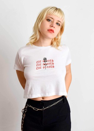 Eat Plants Goth Roses - White Crop Top from Plant Faced Clothing