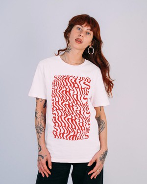 Illusions Tee - Stop Eating Animals - White x Red from Plant Faced Clothing