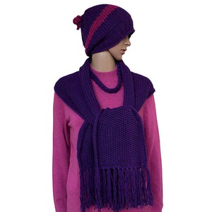 Scarf and Hat Purple - Handmade - Merino Wool & Organic Cotton from Quetzal Artisan