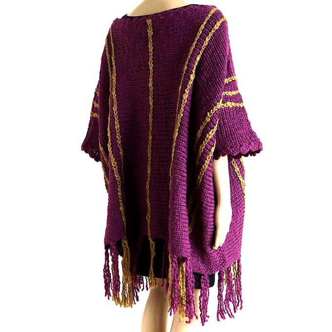 Poncho Plum Purple Ochre - Womens Eco Wool Fringed Poncho from Quetzal Artisan