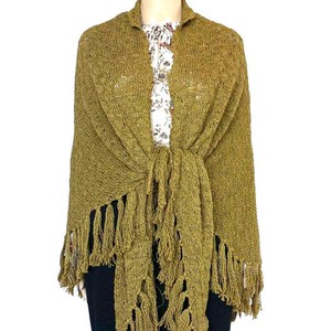 Poncho Shawl Green Olive - Alpaca Wool Triangel Shawl from Quetzal Artisan