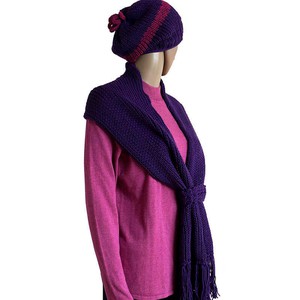 Scarf and Hat Purple - Handmade - Merino Wool & Organic Cotton from Quetzal Artisan